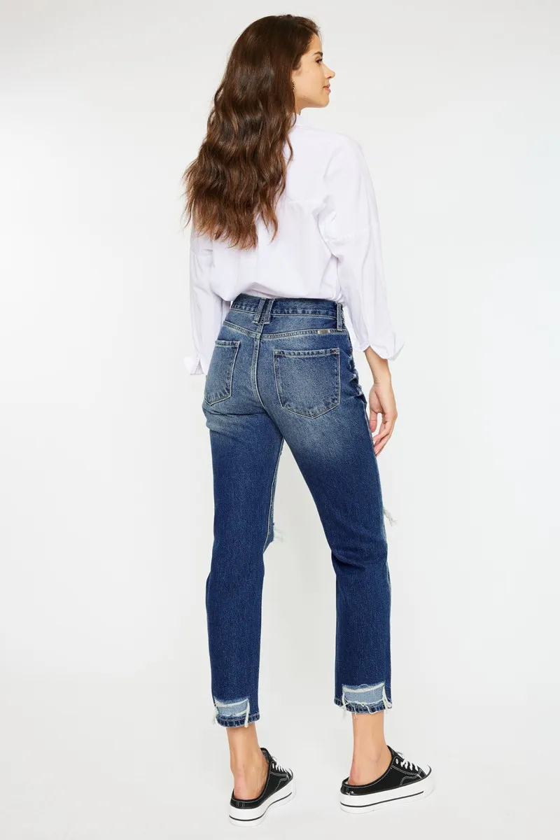 High Rise Distressed Mom Fit Jeans