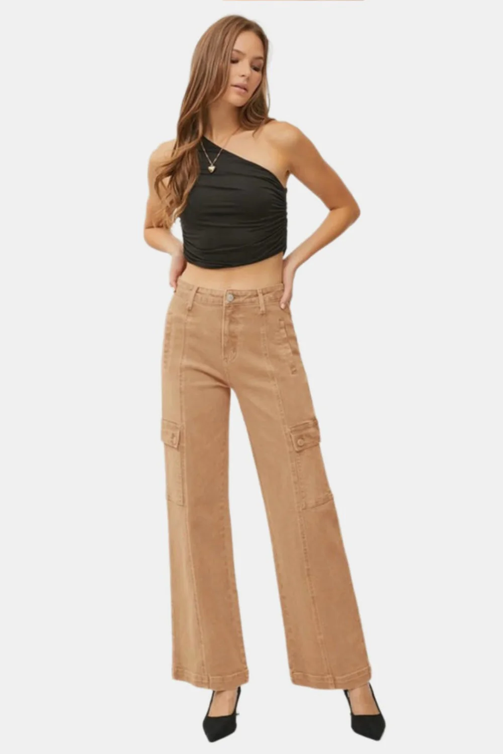 Full Size High Rise Wide Leg Cargo Jeans