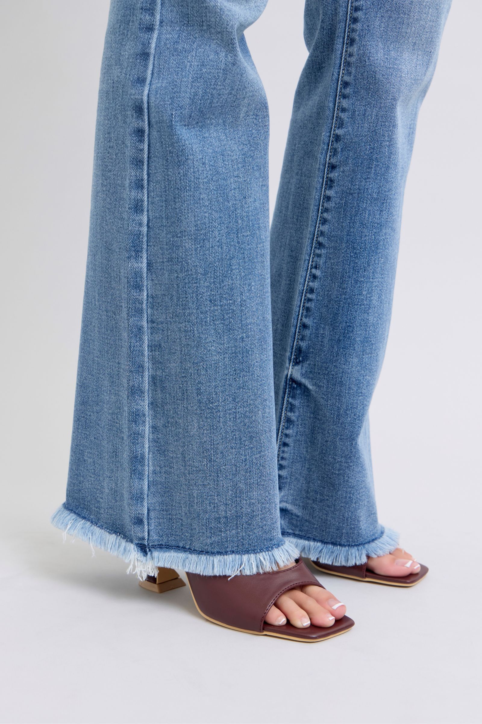 Blue Full Size Raw Hem High Rise Bootcut Jeans