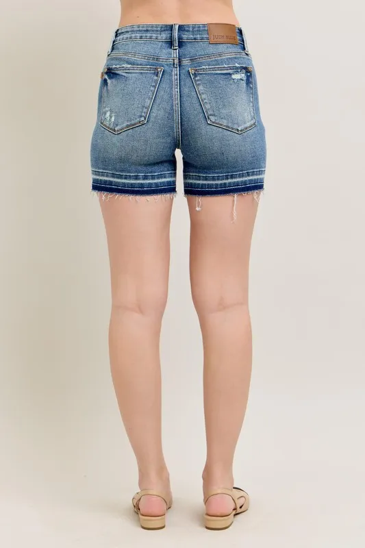 Blue Mr Tummy Control Vintage Wash Release Hem Shorts