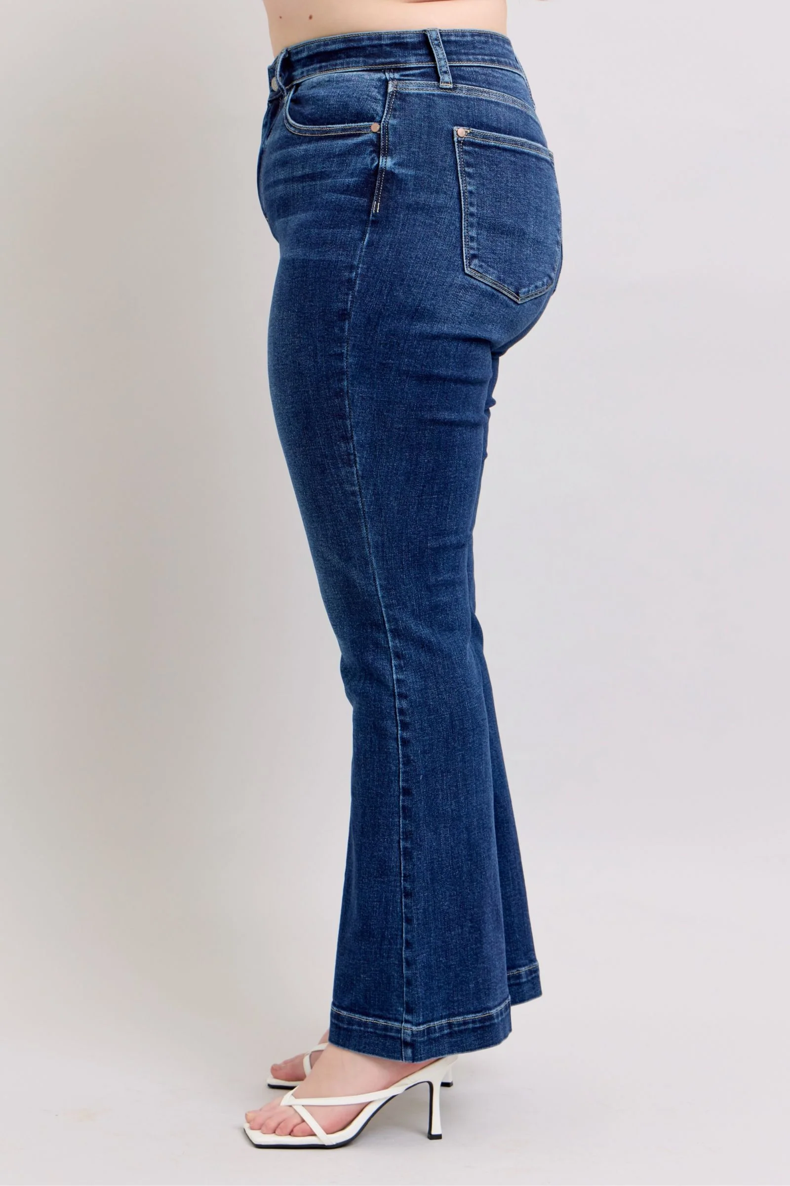 Blue Full Size High Rise Flare Jeans with Pockets Plus Size