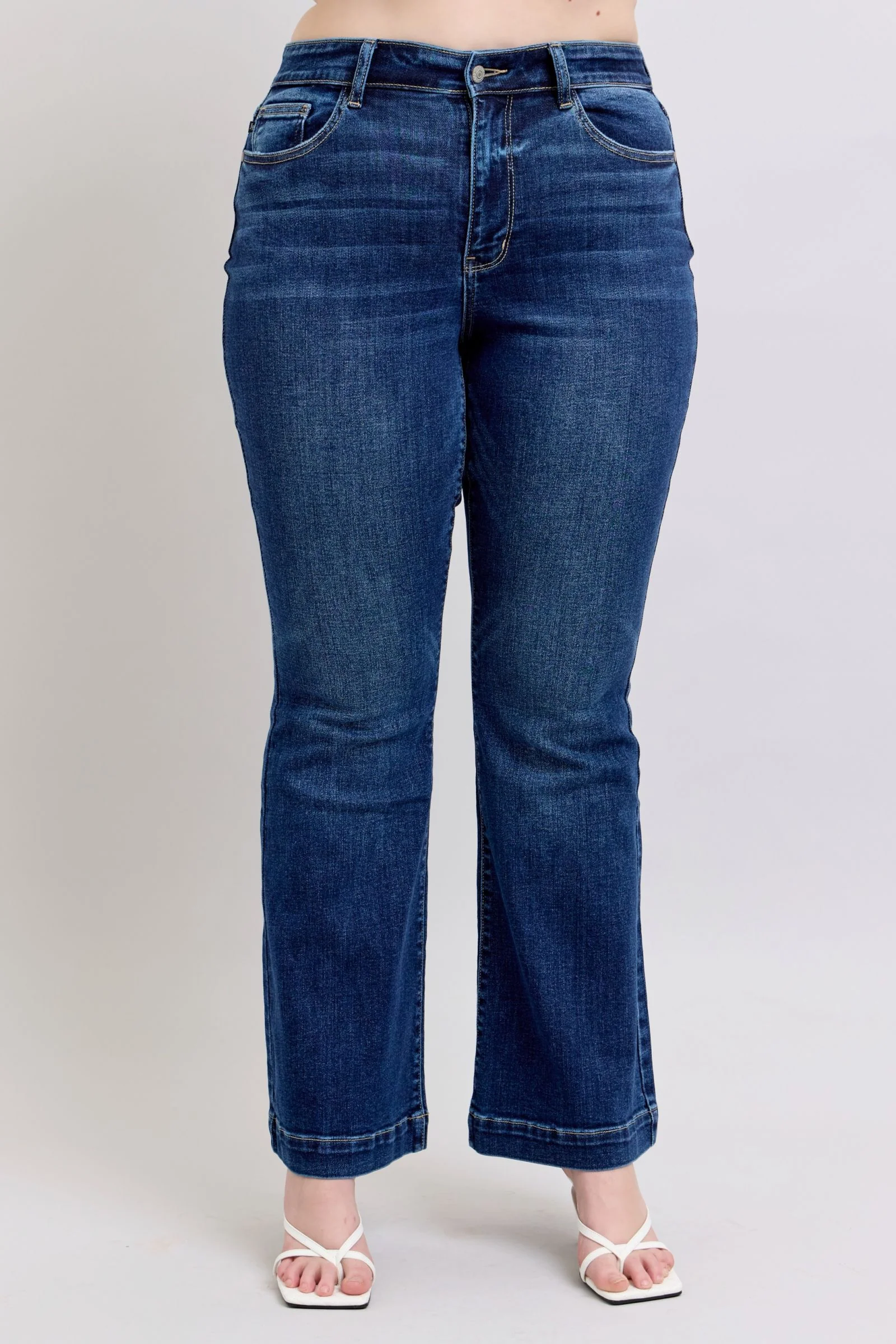 Blue Full Size High Rise Flare Jeans with Pockets Plus Size