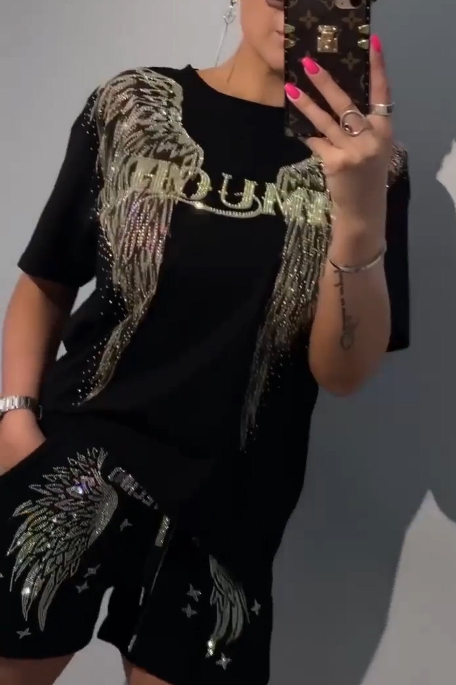 Women's Hot Diamond Pattern Top and Shorts Pants Two-piece Set