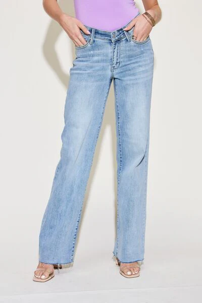 Blue Full Size V Front Waistband Straight Jeans