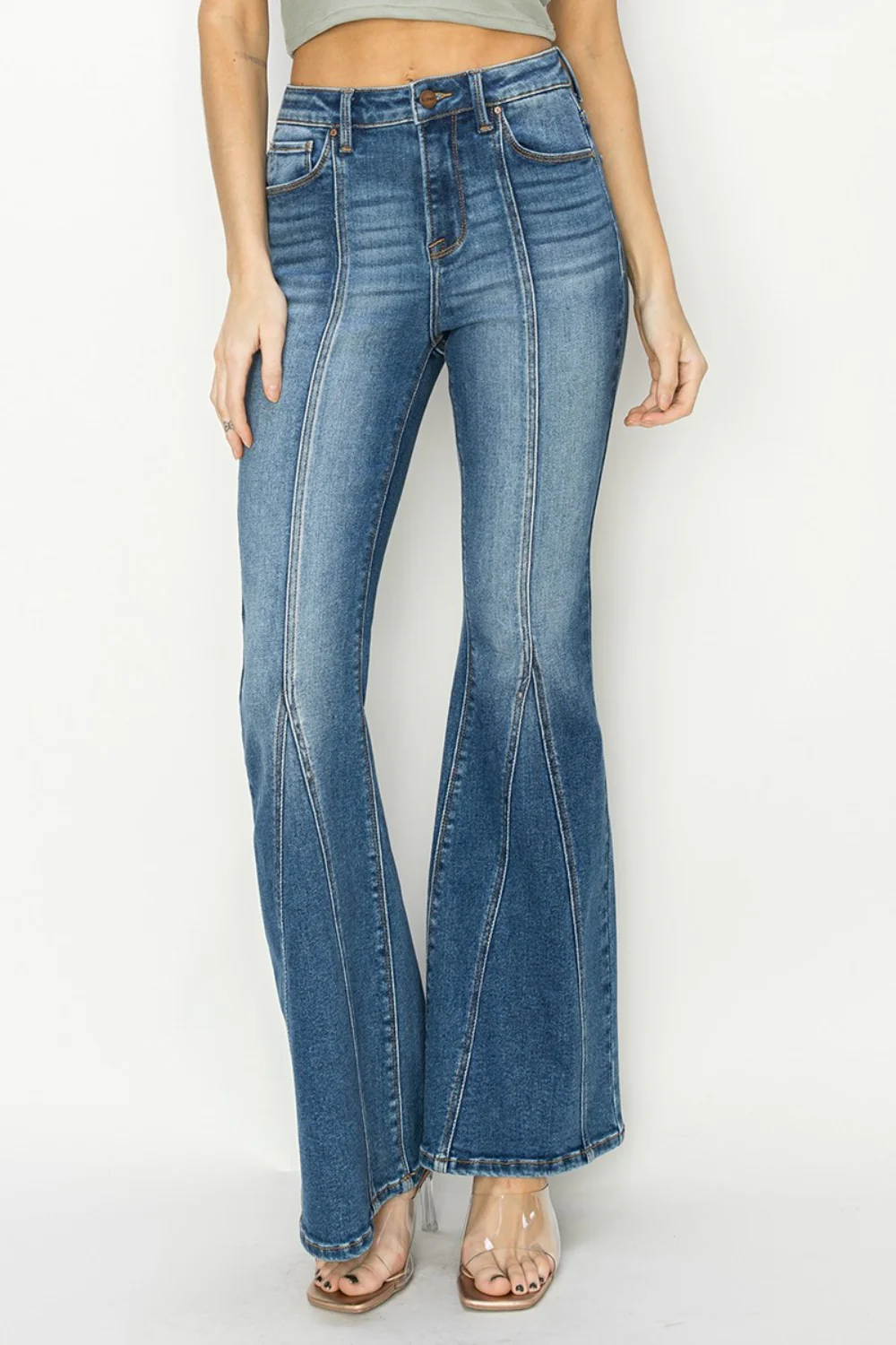 Full Size High Rise Front Seam Detailed Flare Jeans