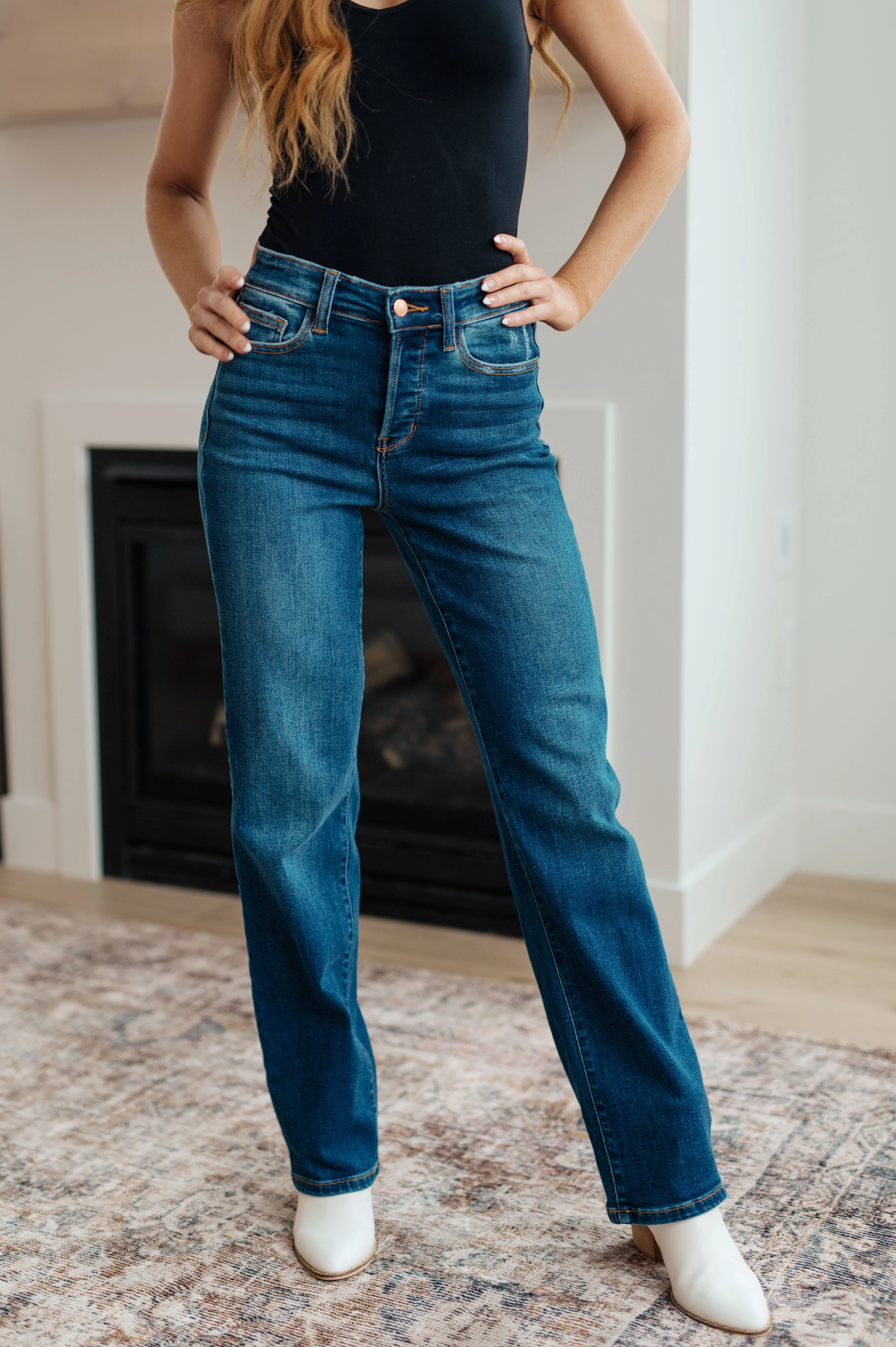 Blue Pippa High Rise Button Fly Dad Jeans