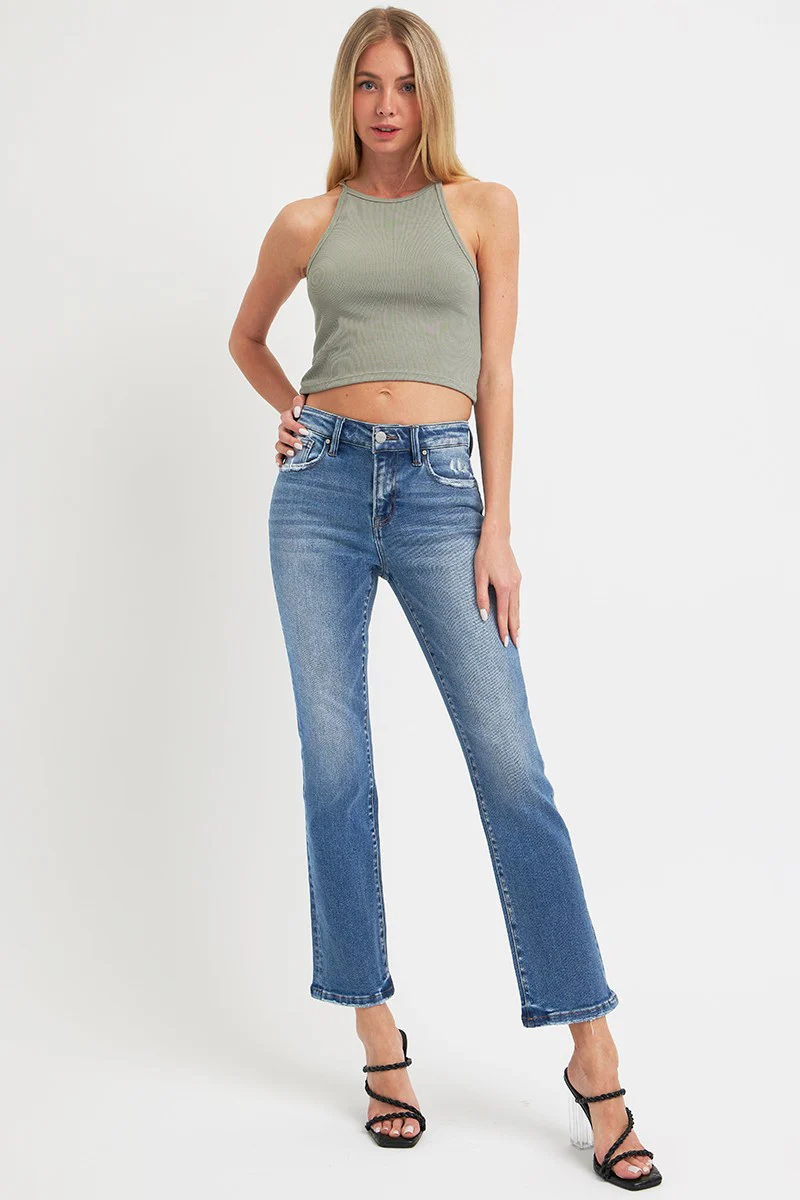 Full Size Mid Rise Ankle Straight Jeans with Pockets