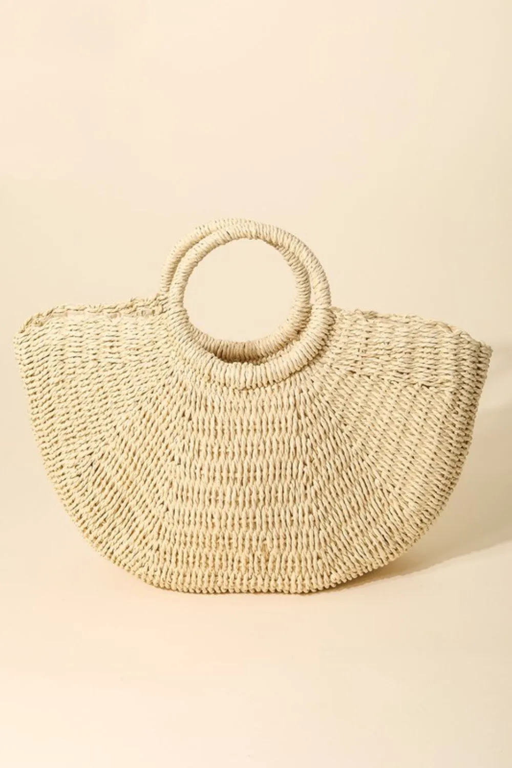 Fame Half Moon Straw Tote Bag