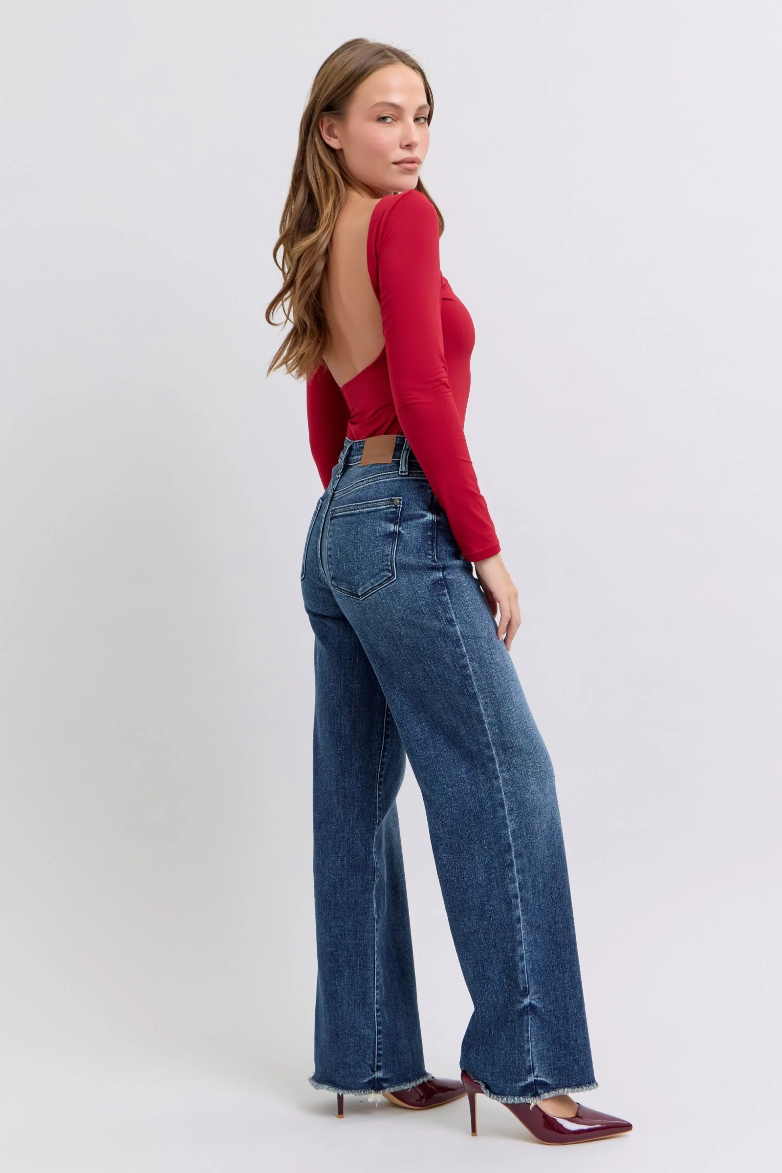 Blue Full Size Raw Hem Mid Rise Jeans