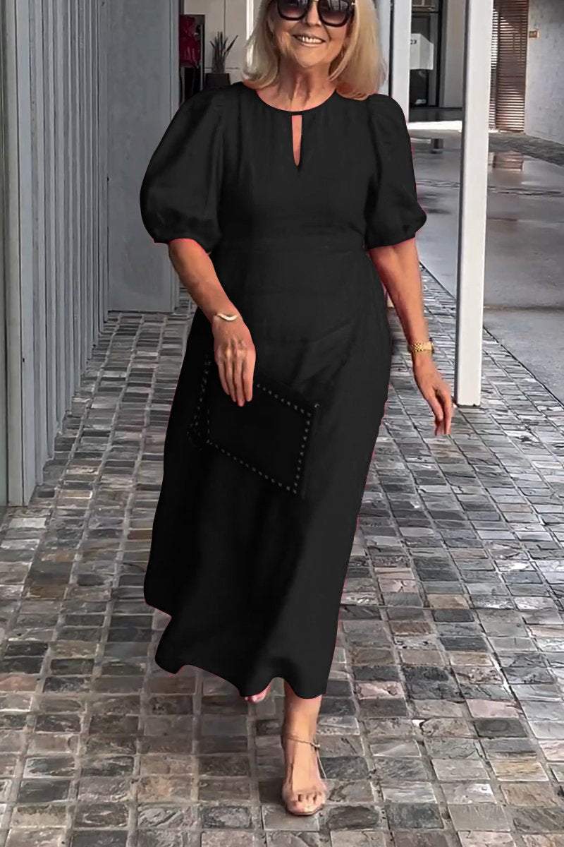 Women Summer Formal Linen Dress Solid color cotton and linen dress