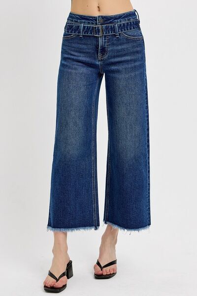 Raw Hem Wide Leg Attached Buckle Jeans