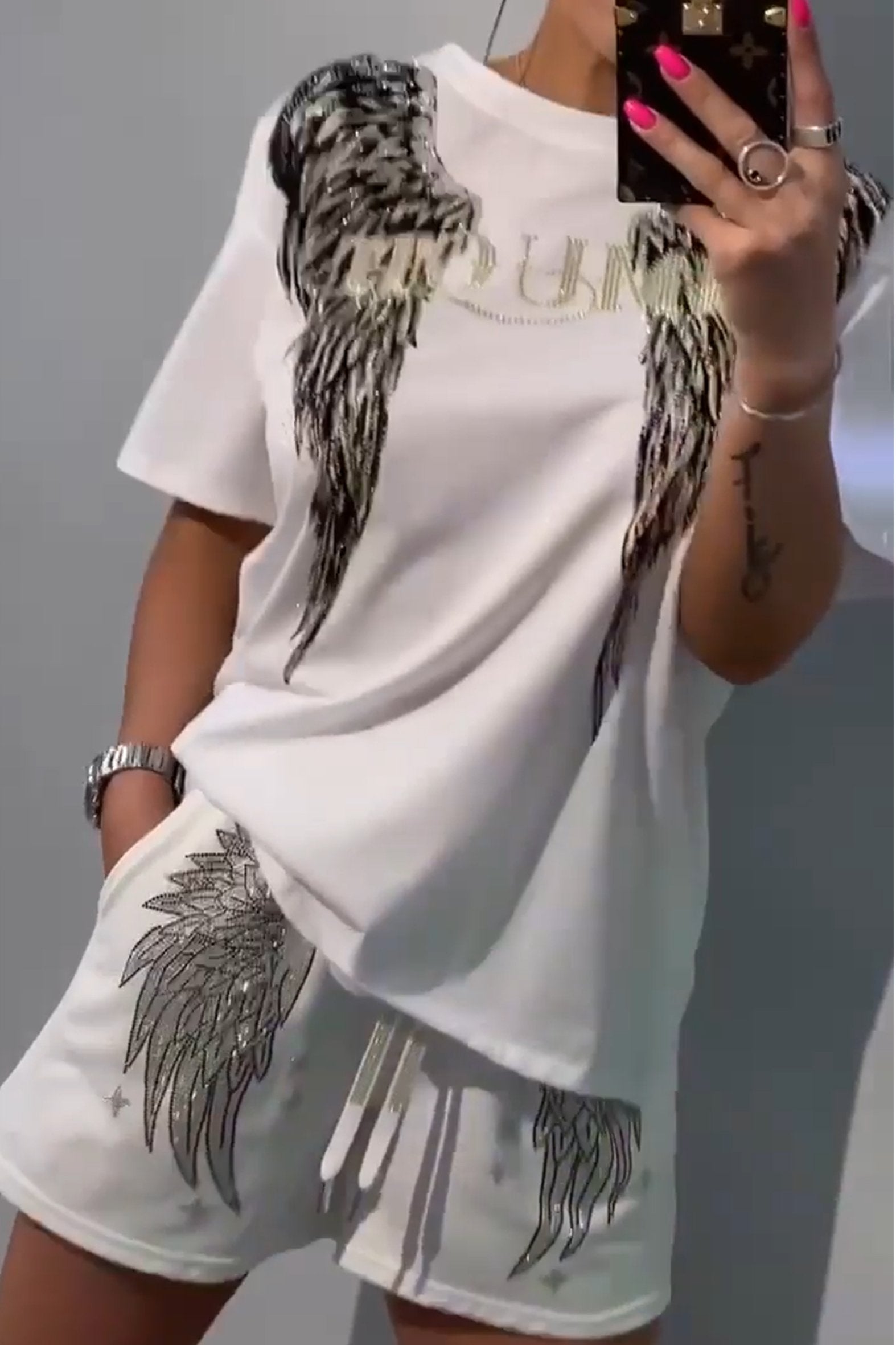 Women's Hot Diamond Pattern Top and Shorts Pants Two-piece Set