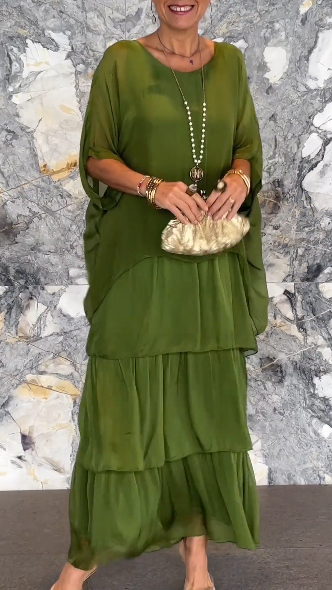 Women's Round Neck Multi-layered Loose Dress