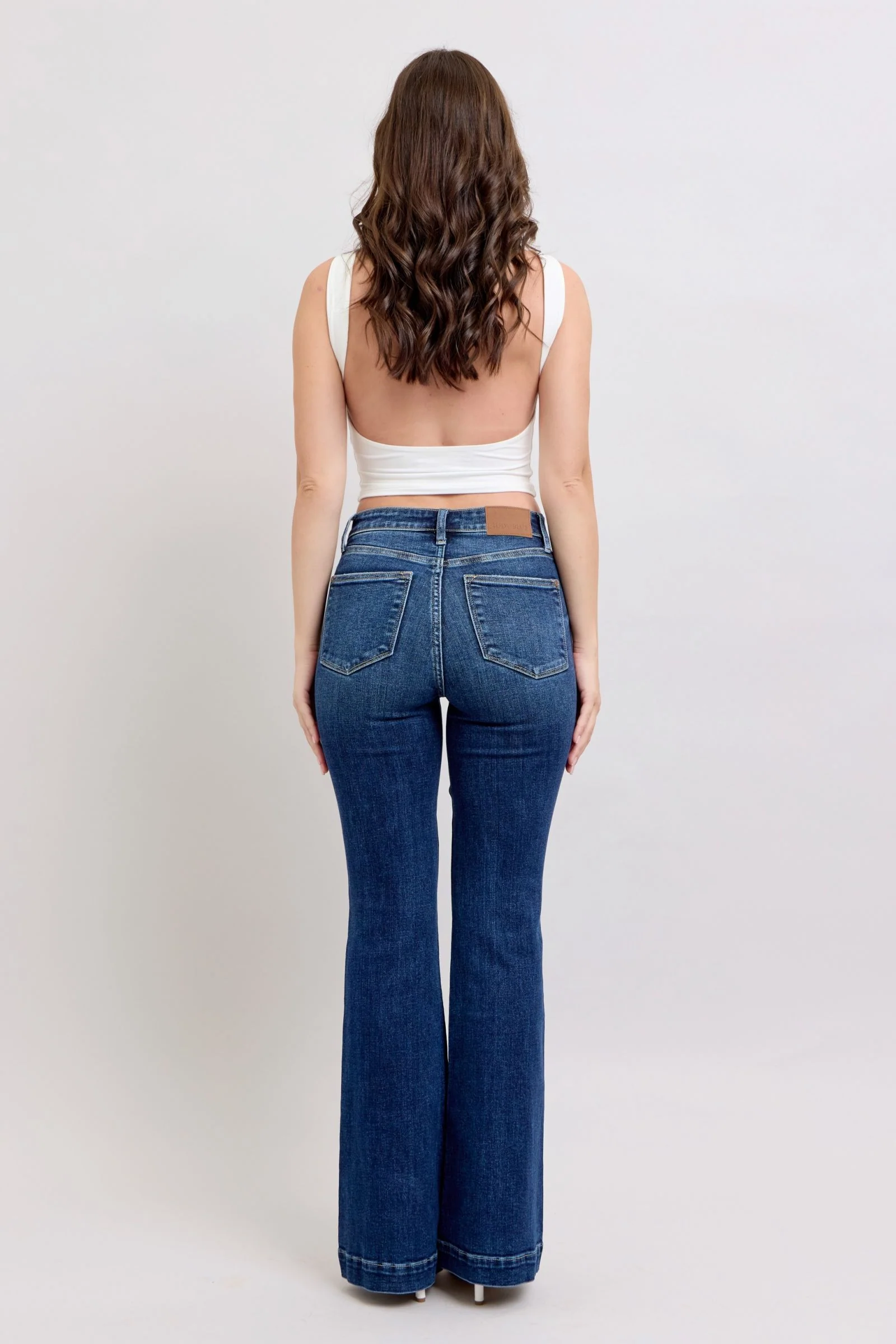 Blue Full Size High Rise Flare Jeans with Pockets Plus Size