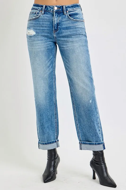 Full Size High Rise Ankle Boyfriend Distressed Jeans Plus Size