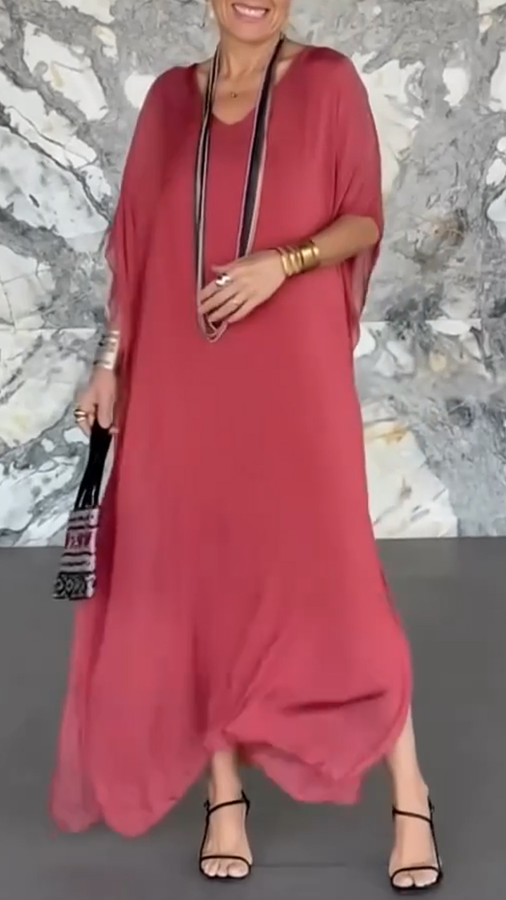 Women's V-neck Fake Two-piece Loose Casual Dress