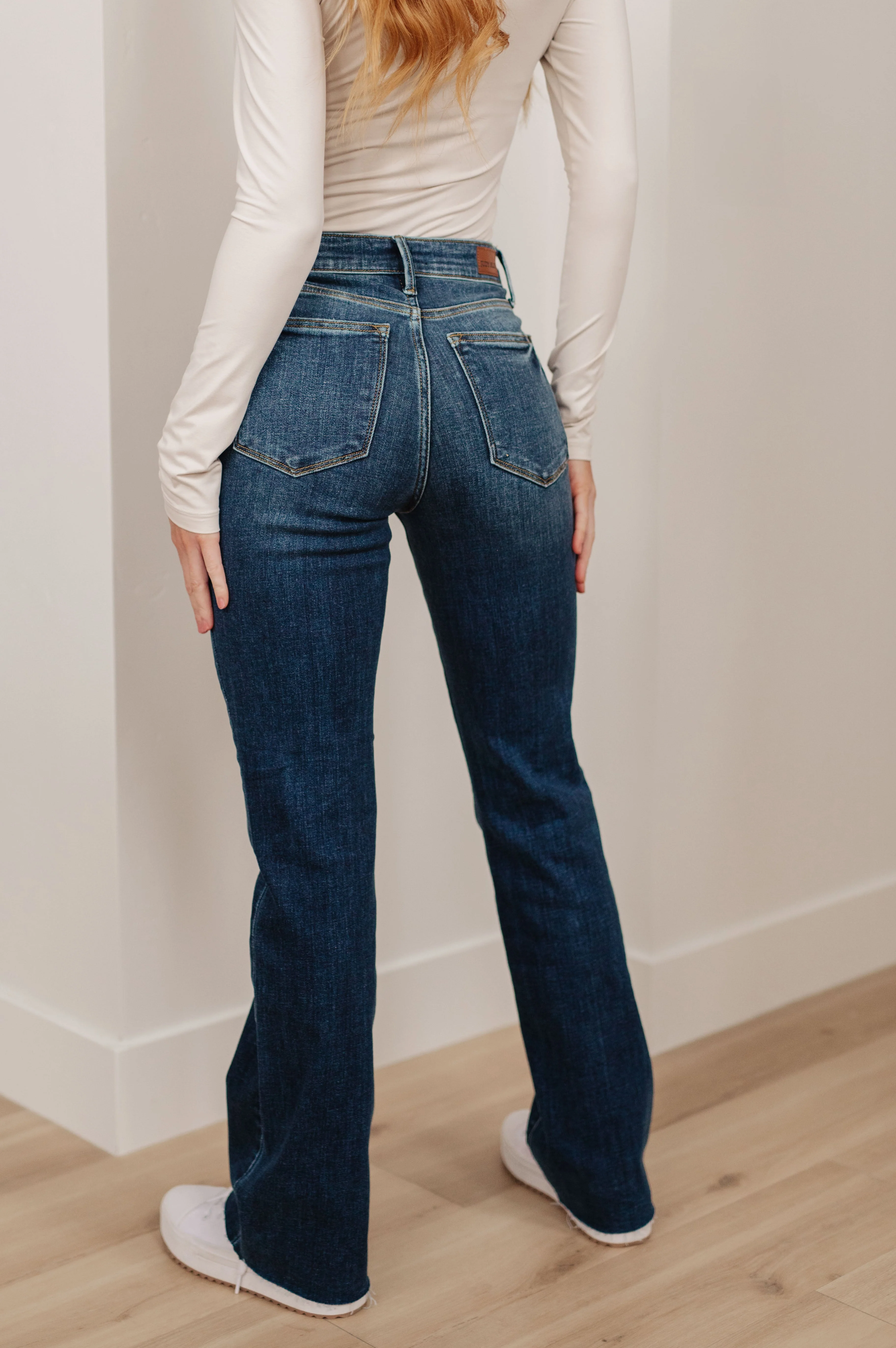 Blue Josephine Mid Rise Raw Hem Bootcut Jeans