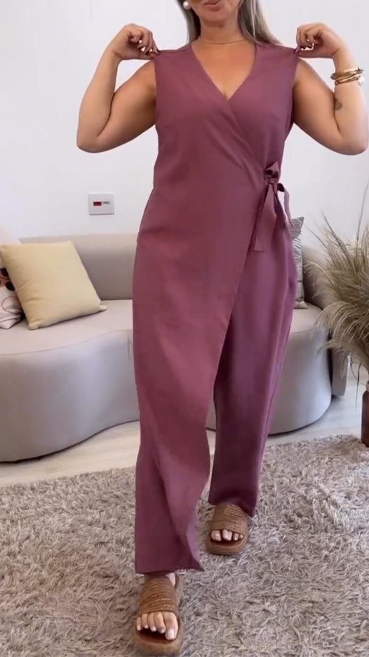 Women's Casual V-neck Cross Strap Jumpsuit