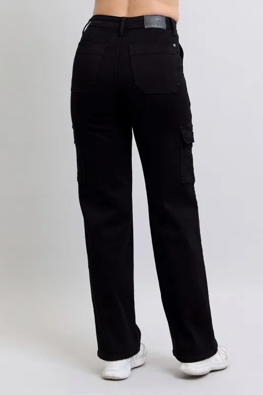 Blue Full Size High Waist Cargo Wide Leg Jeans Plus Size