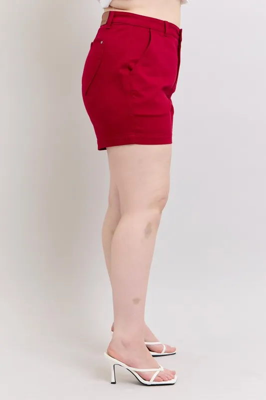 Blue Plus Size High Waist Tummy Control Garment Dyed Heart Shaped Denim Shorts