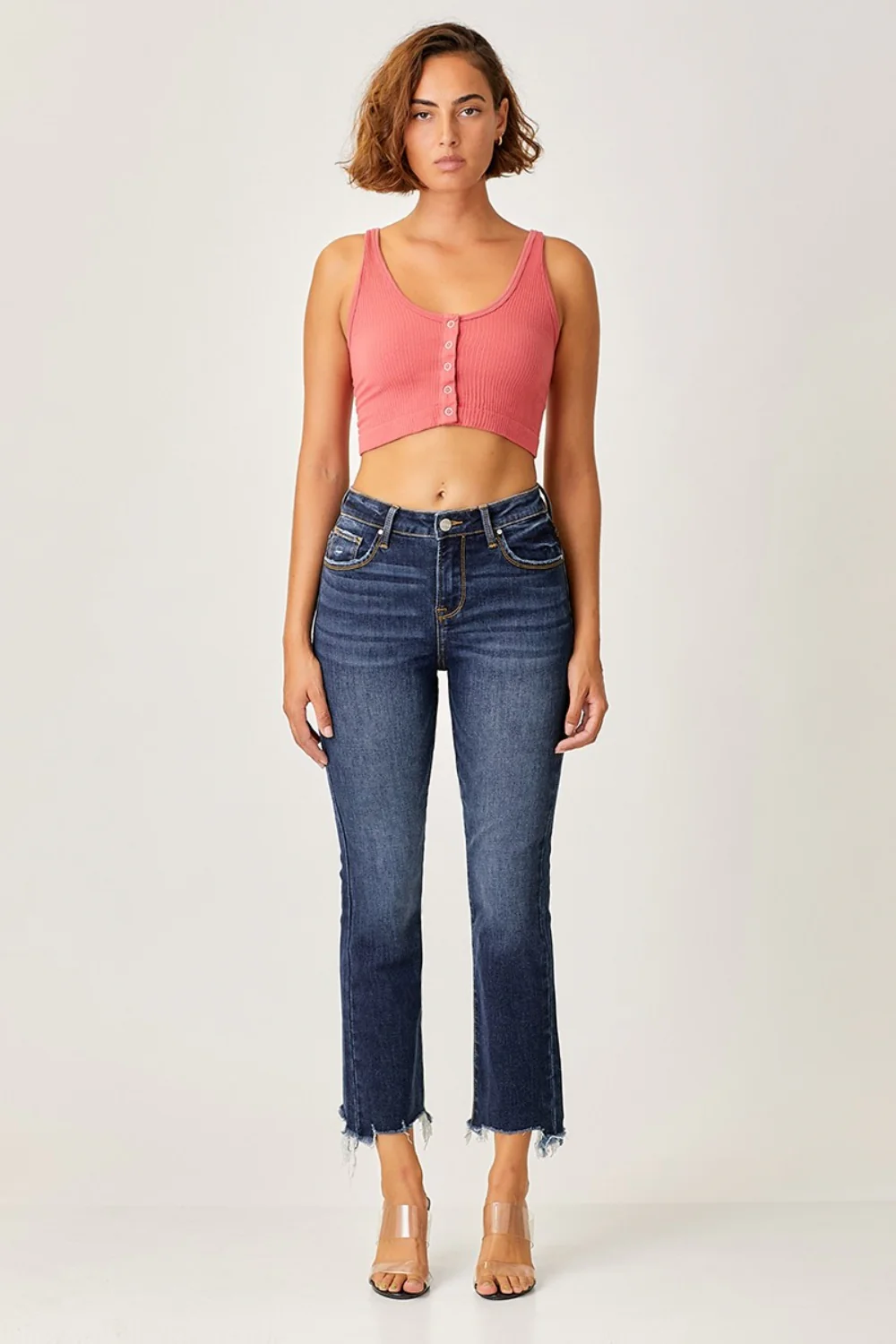 Full Size Frayed Hem Cropped Straight Jeans