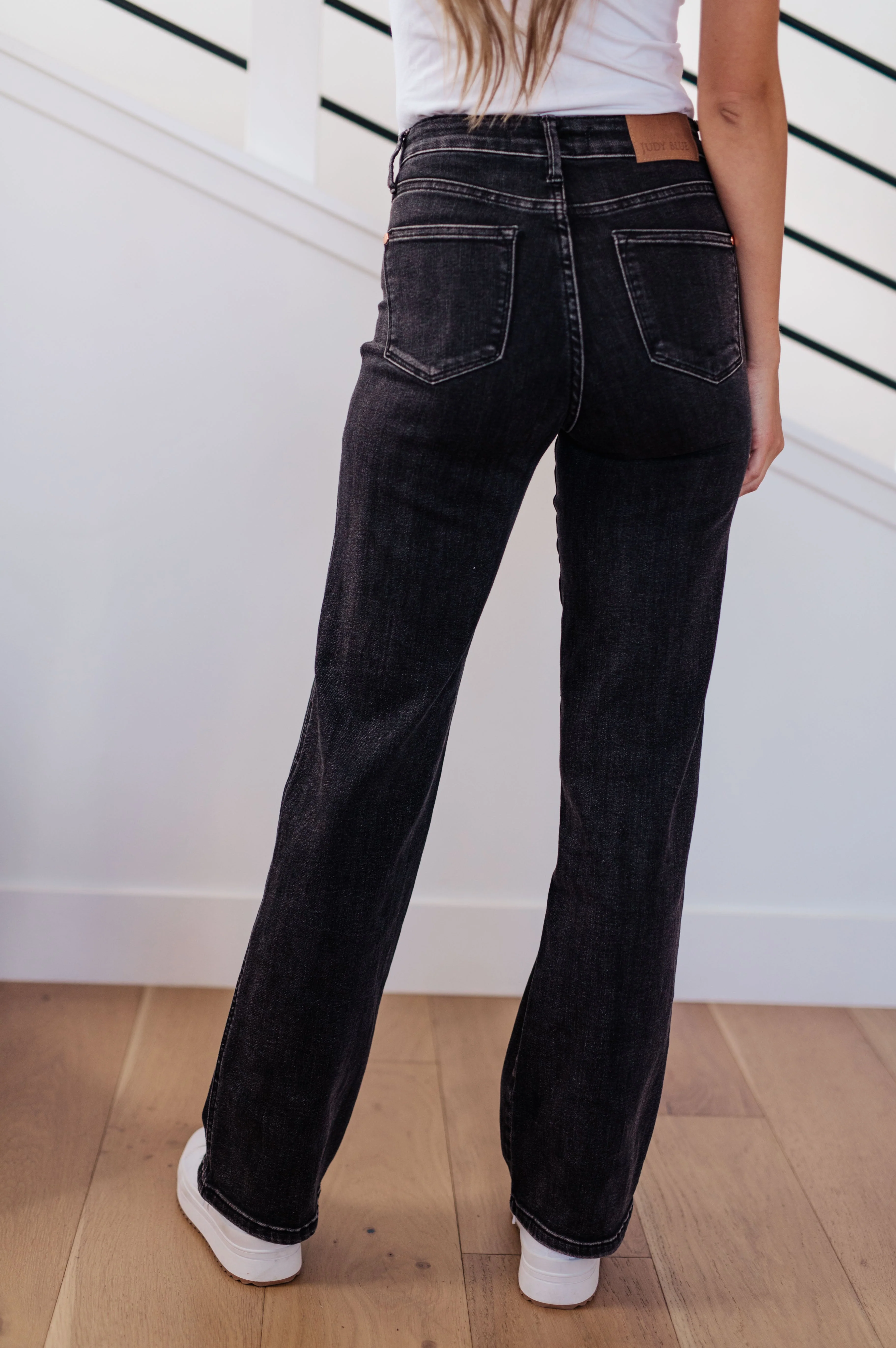 Blue Joan High Rise Control Top Straight Jeans in Washed Black