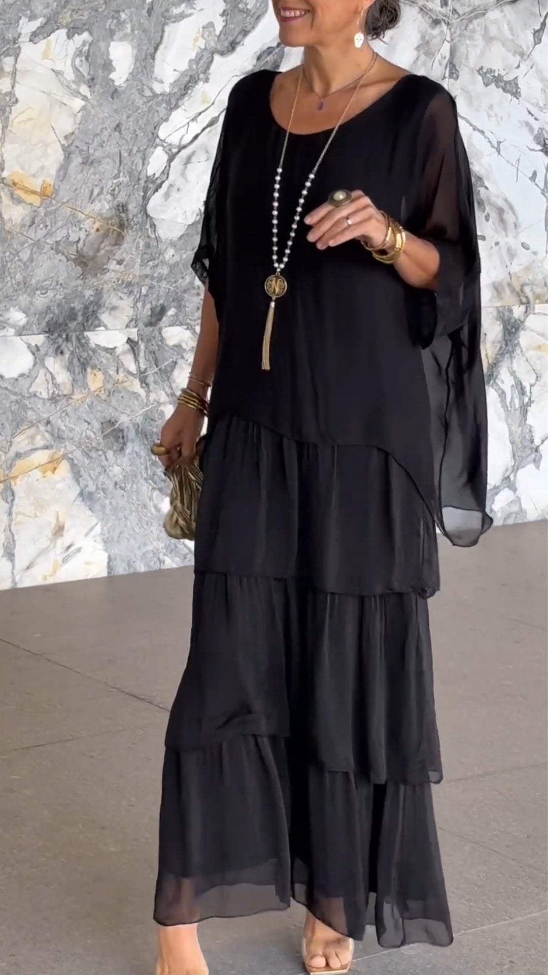 Women's Round Neck Multi-layered Loose Dress