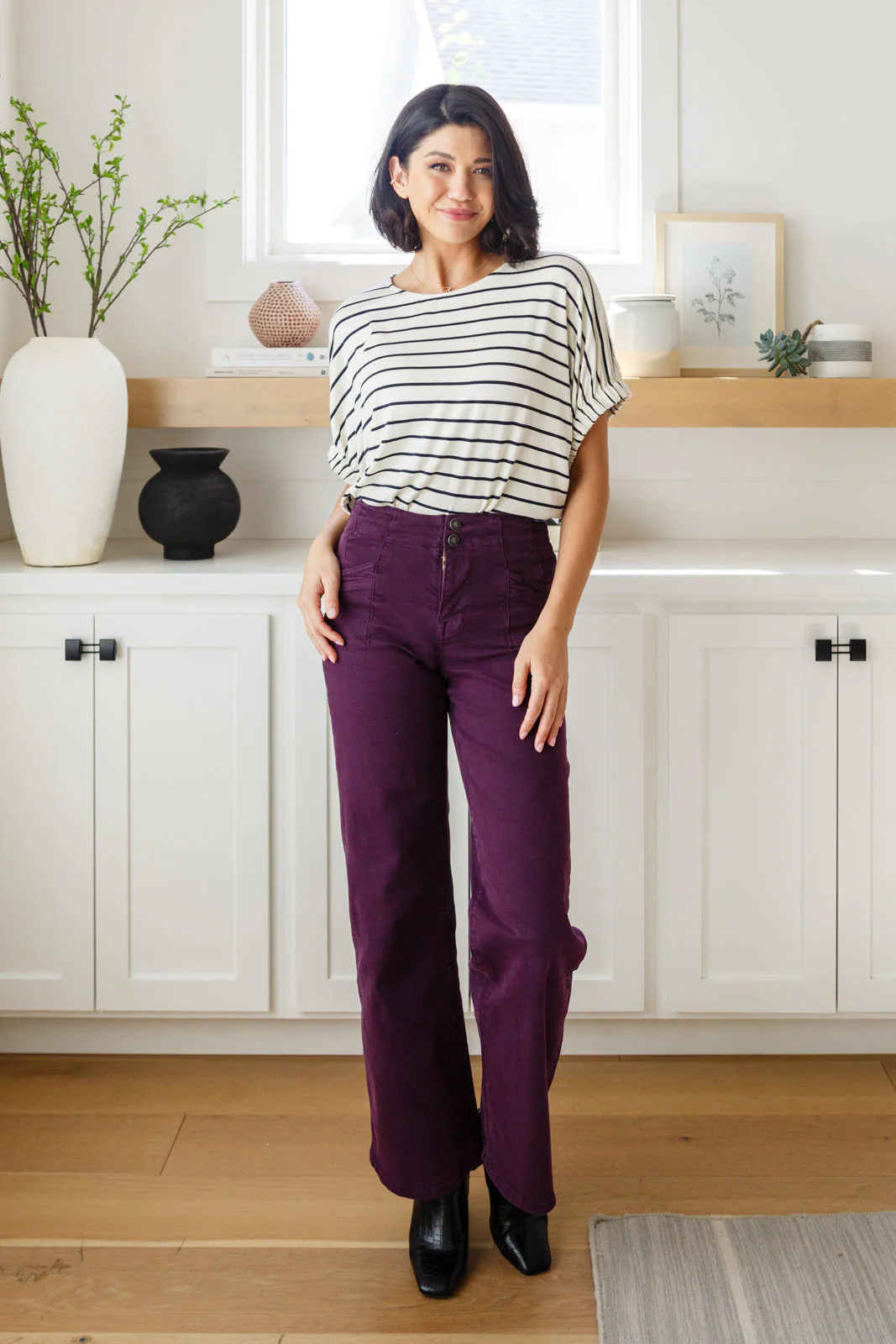 High Rise Wide Leg Jeans in Plum