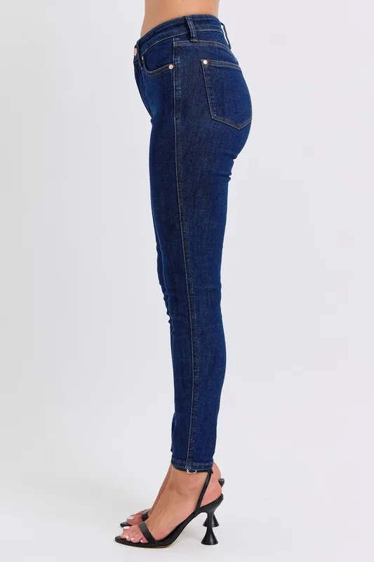 Blue Full Size Midi Rise Tummy Control Classic Skinny Jeans Plus Size