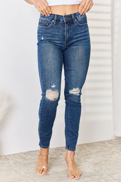 Blue Full Size High Waist Distressed Slim Jeans