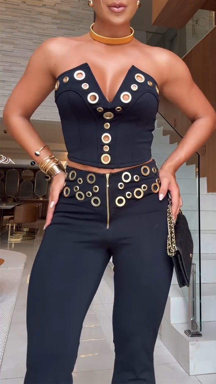 Women's V-neck Tube Top Eyelet Fashion Slim Fit Suit