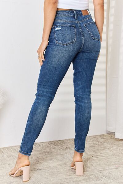 Blue Full Size High Waist Distressed Slim Jeans