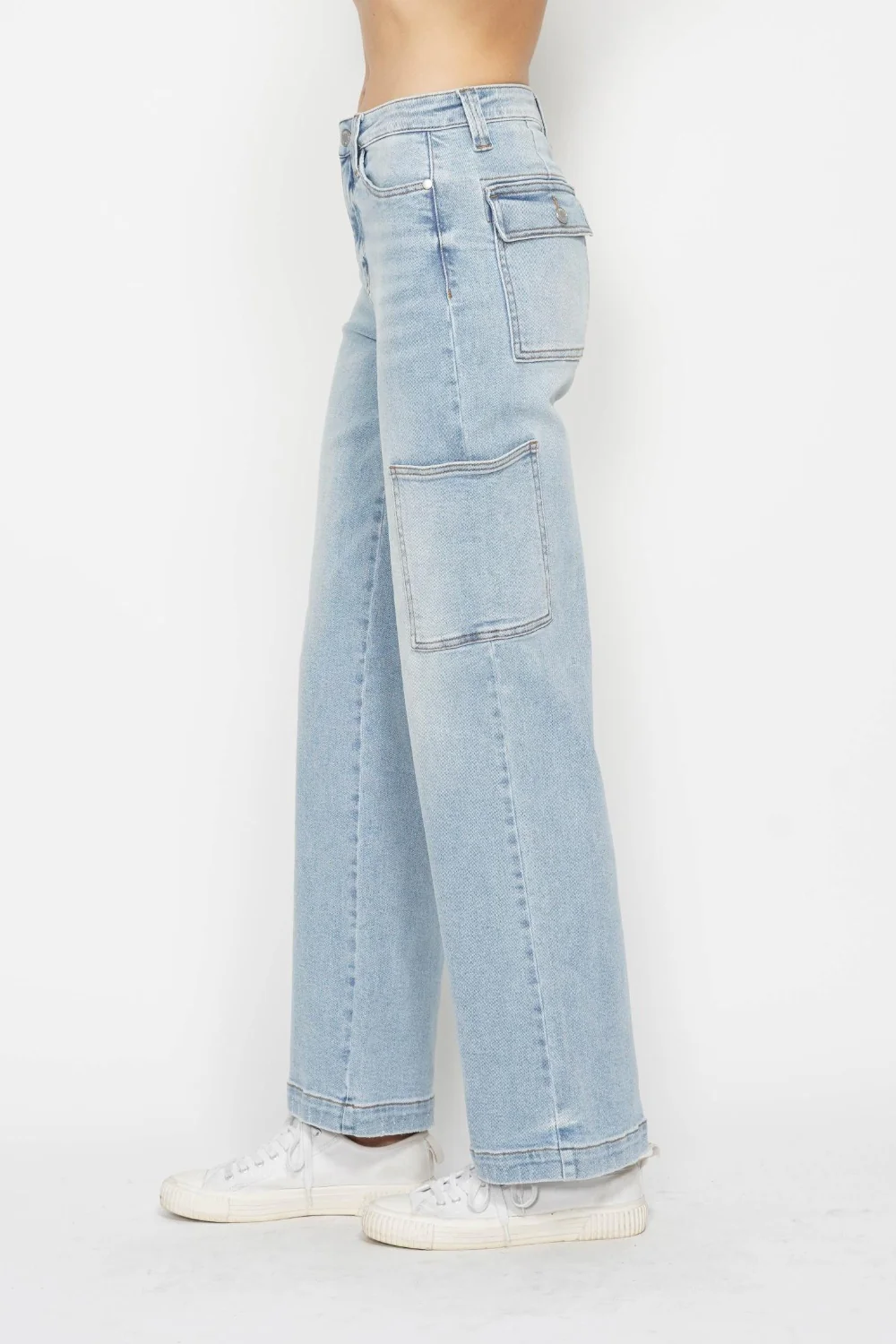 Blue Full Size High Waist Straight Cargo Jeans