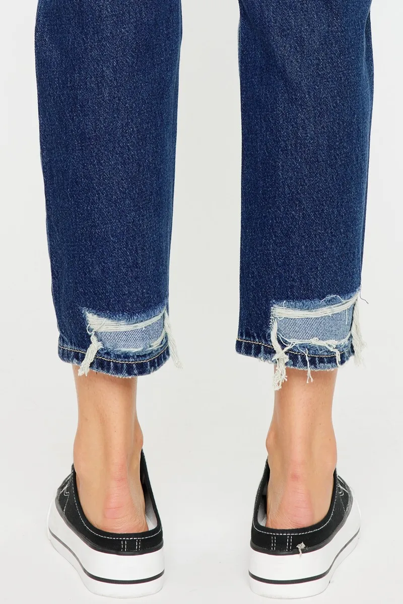 High Rise Distressed Mom Fit Jeans