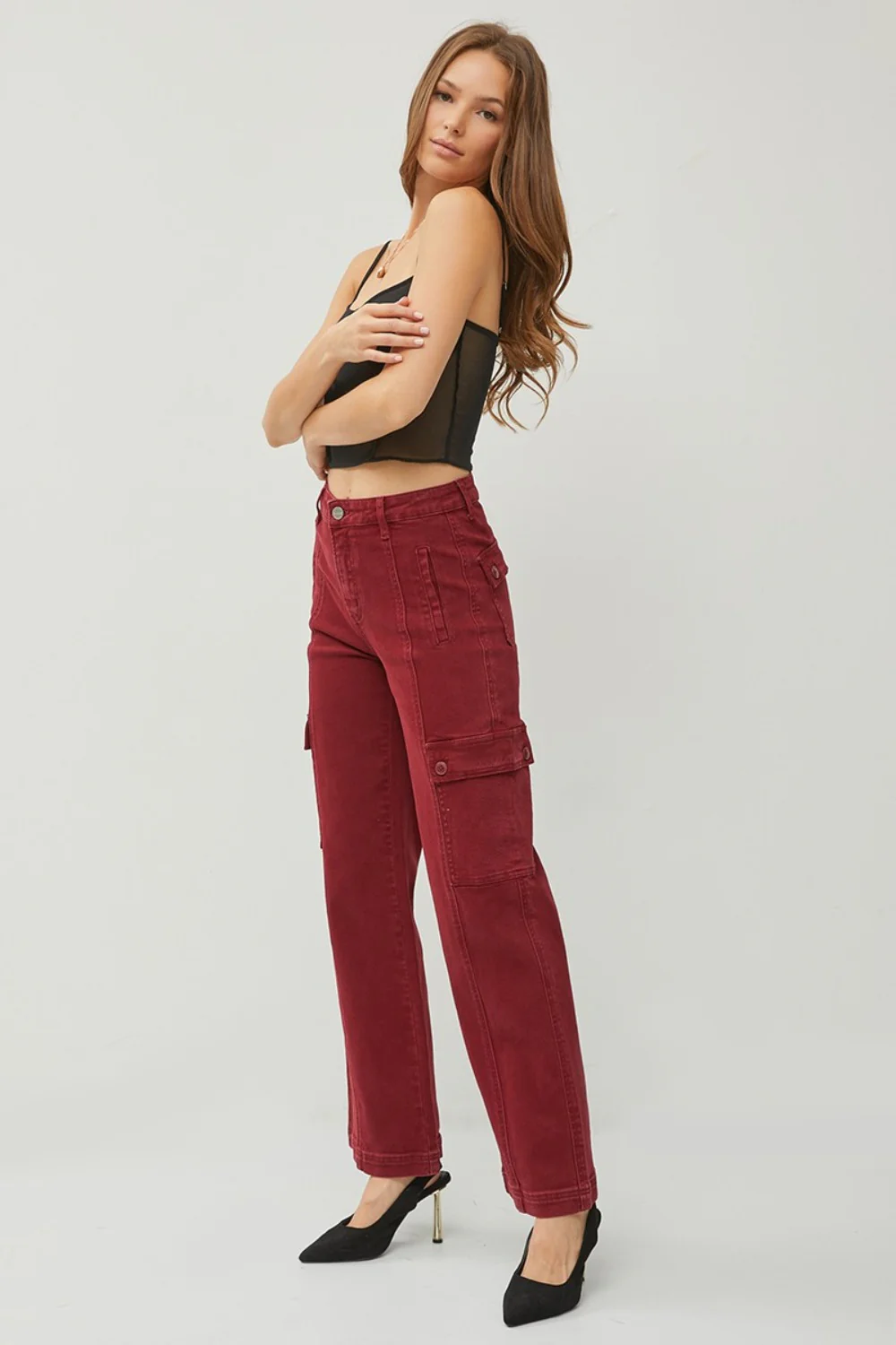 Full Size High Rise Wide Leg Cargo Jeans