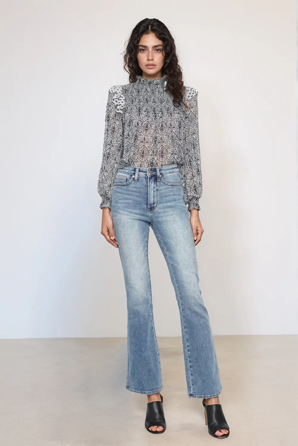 Blue Full Size Tummy Control Back Embroidered Pocketed Bootcut Jeans Plus Size