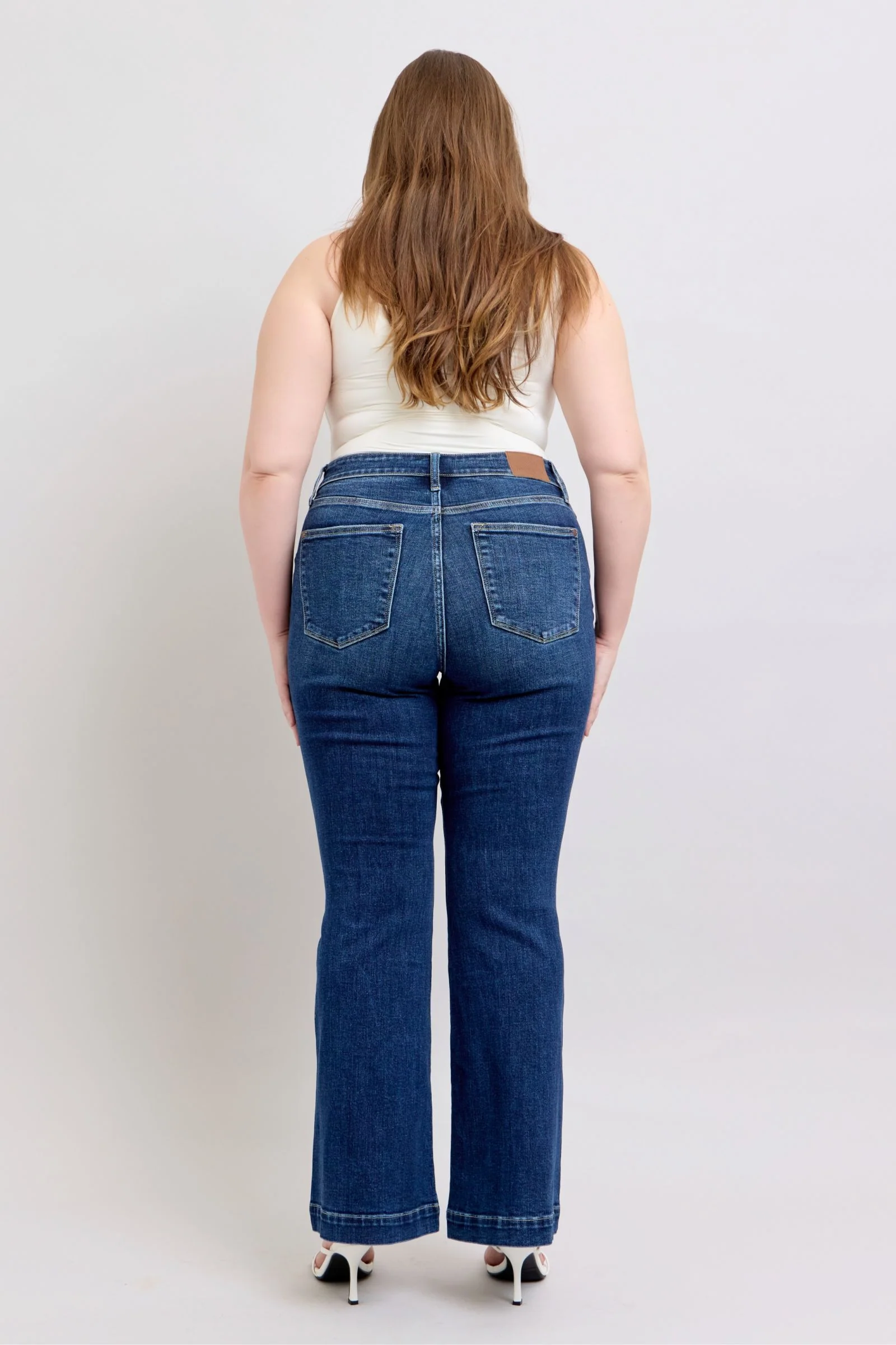 Blue Full Size High Rise Flare Jeans with Pockets Plus Size