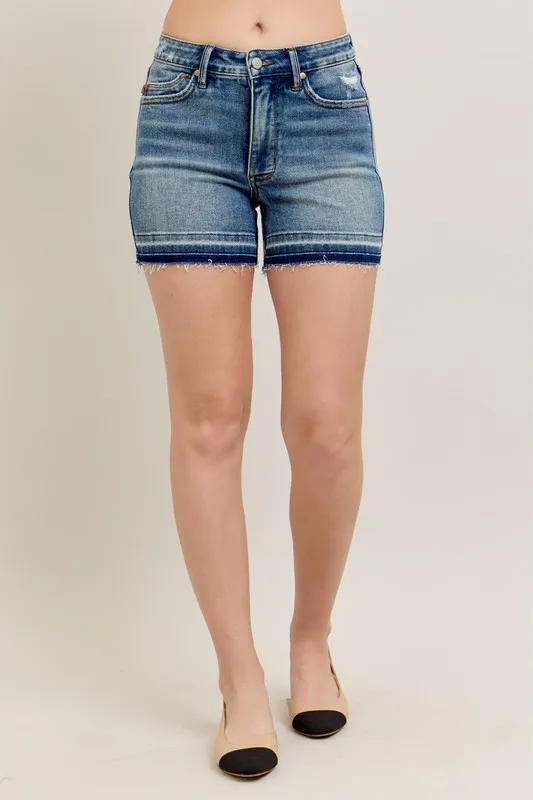 Blue Mr Tummy Control Vintage Wash Release Hem Shorts