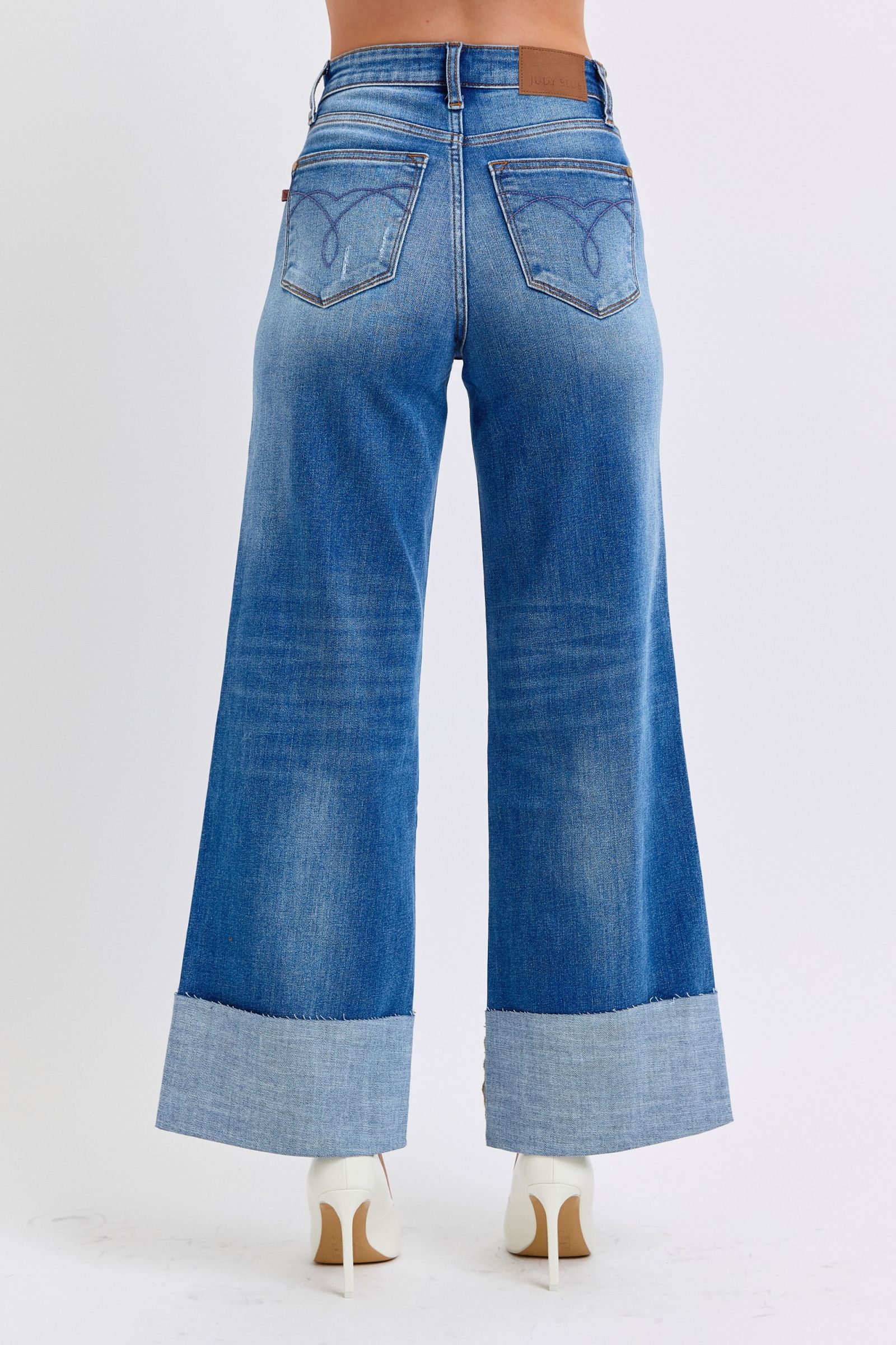 Blue Full Size Distressed High Waist Wide Leg Jeans