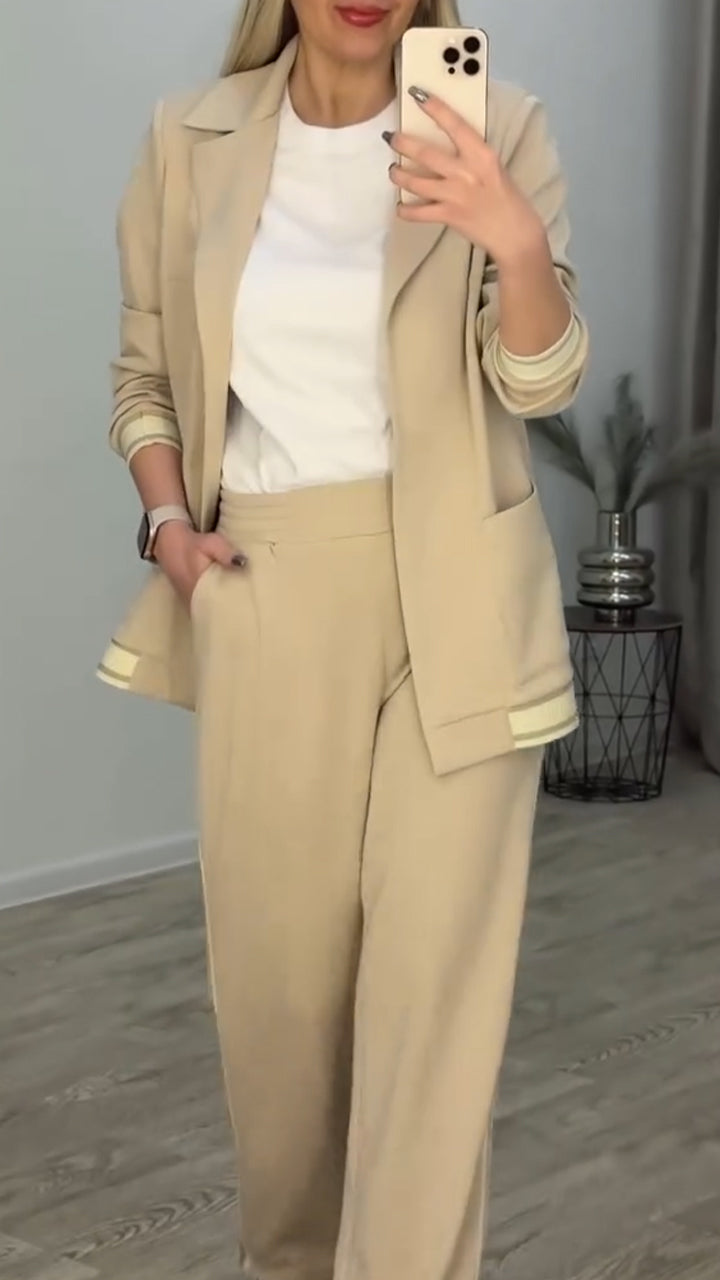 Women's Lapel Striped Casual Suit