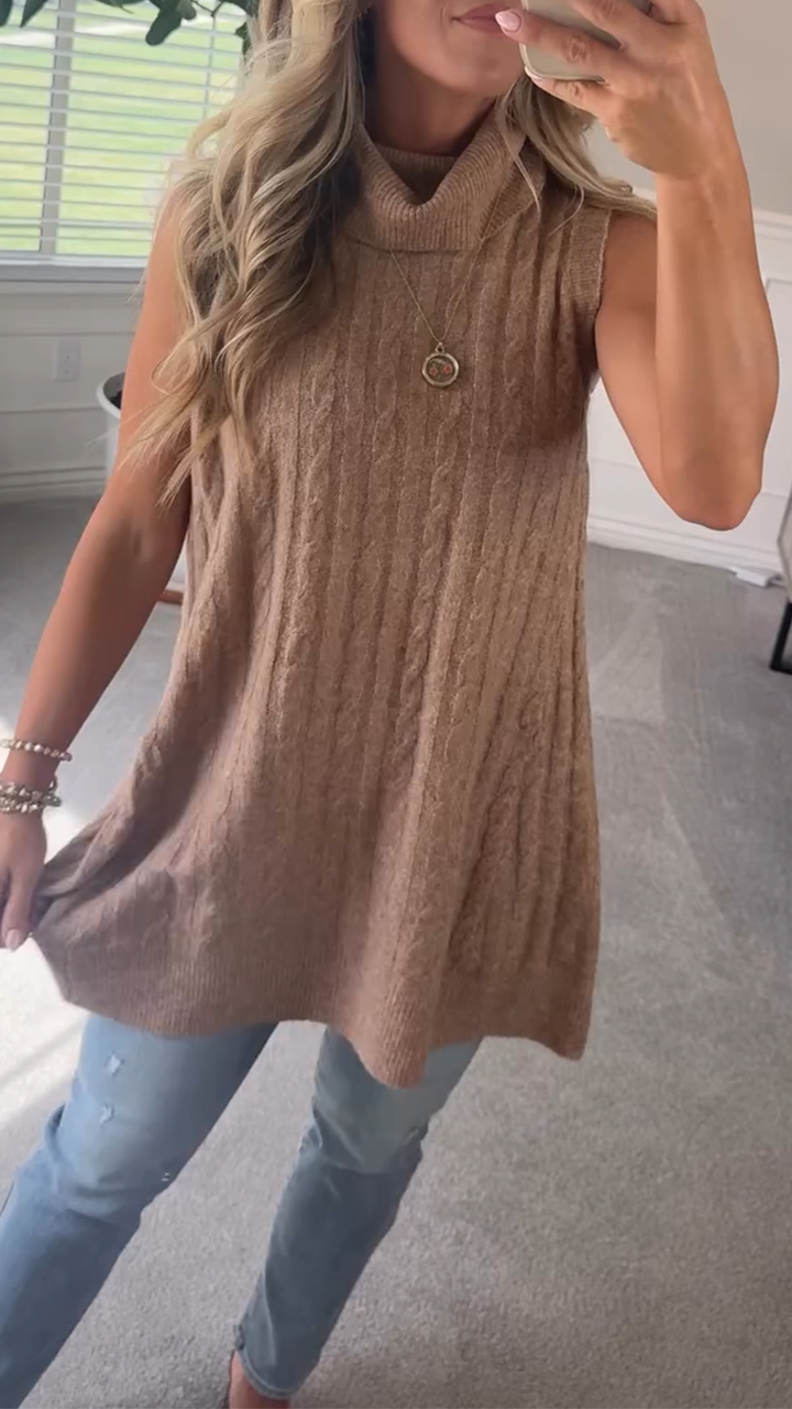 Women High-neck Knitted Solid Color Casual Top