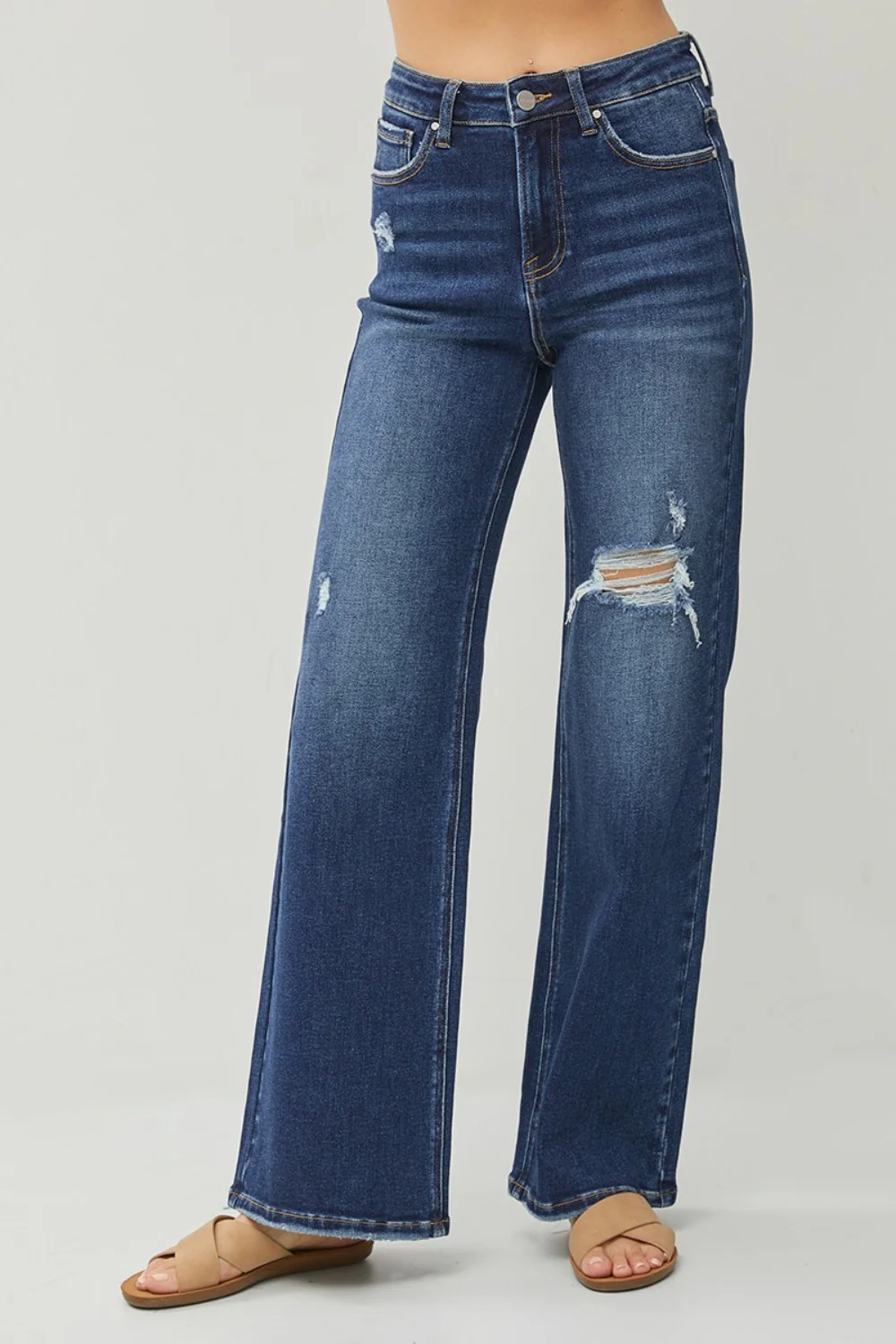 Full Size High Rise Distressed Wide Leg Jeans