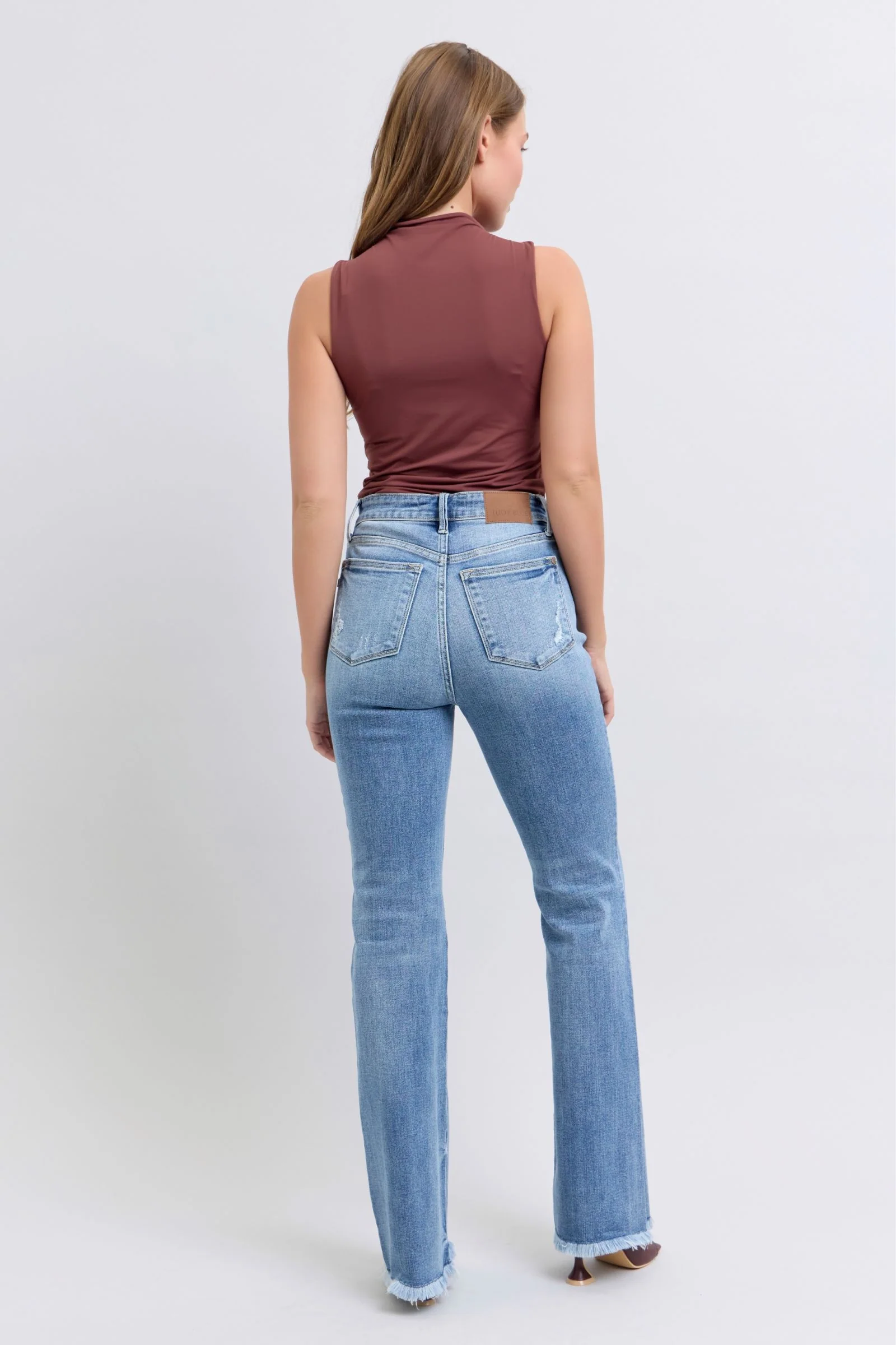 Blue Full Size Raw Hem High Rise Bootcut Jeans