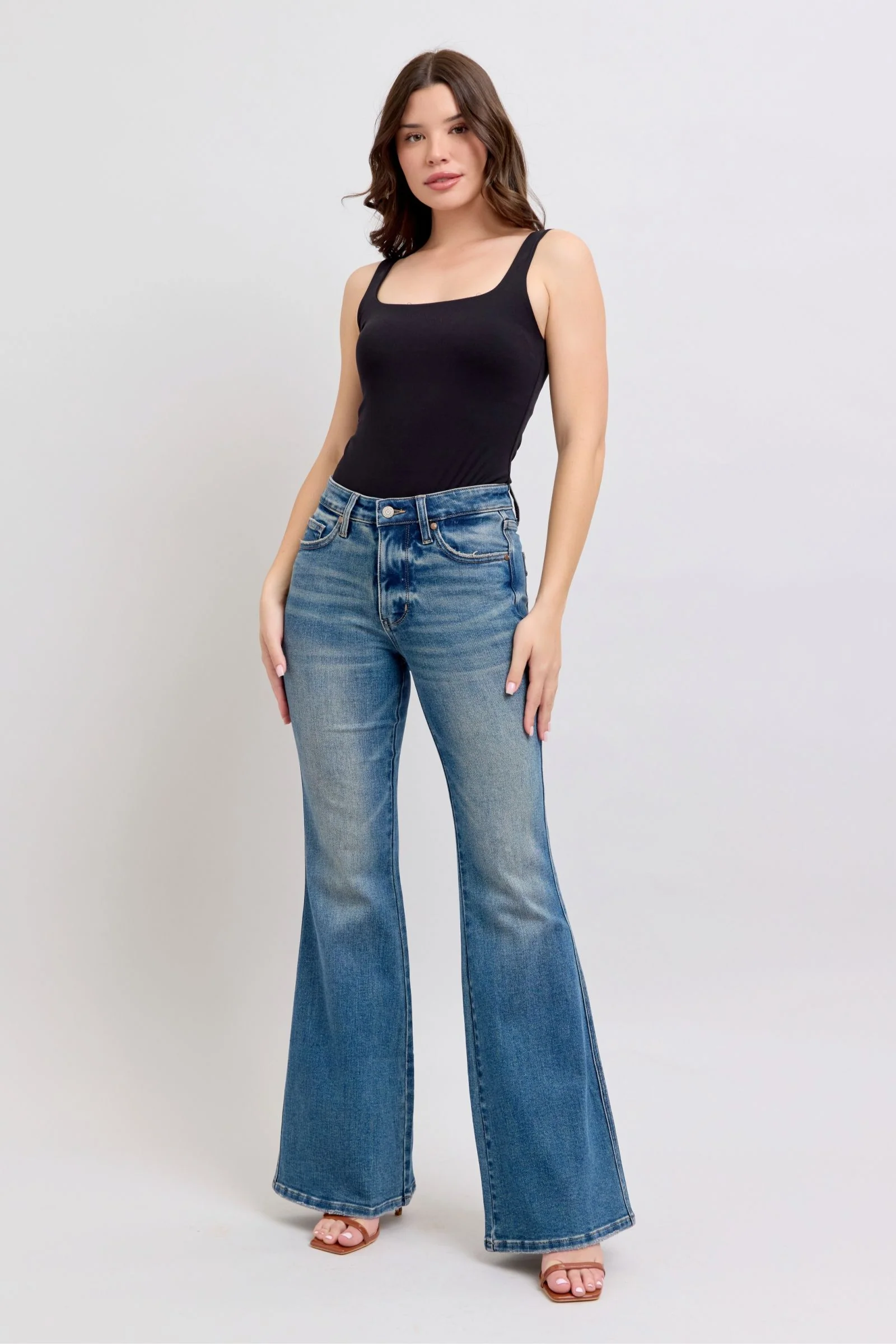 Blue Full Size Tummy Control Vintage Wash Jeans