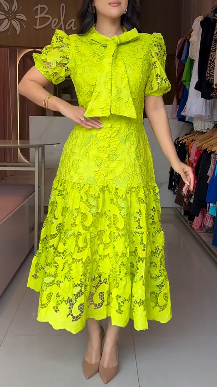 Women's Round Neck Printed Hollow Waist Temperament Dress