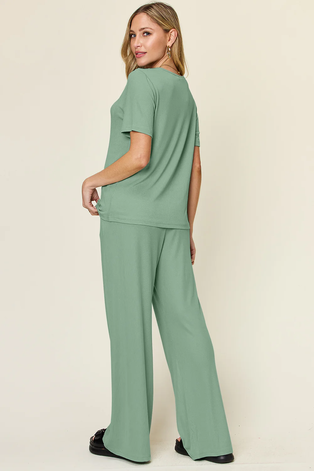 Full Size Round Neck Short Sleeve T-Shirt and Wide Leg Pants Set