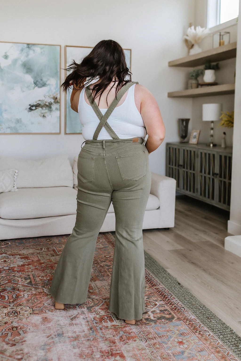 Blue Olivia Control Top Release Hem Overalls in Olive