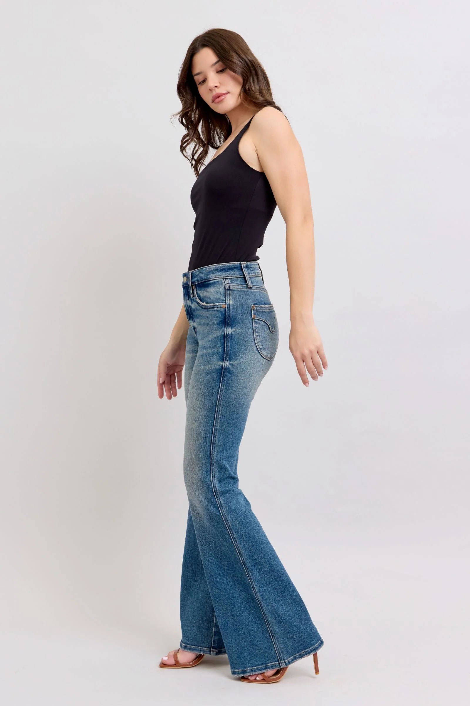 Blue Full Size Tummy Control Vintage Wash Jeans