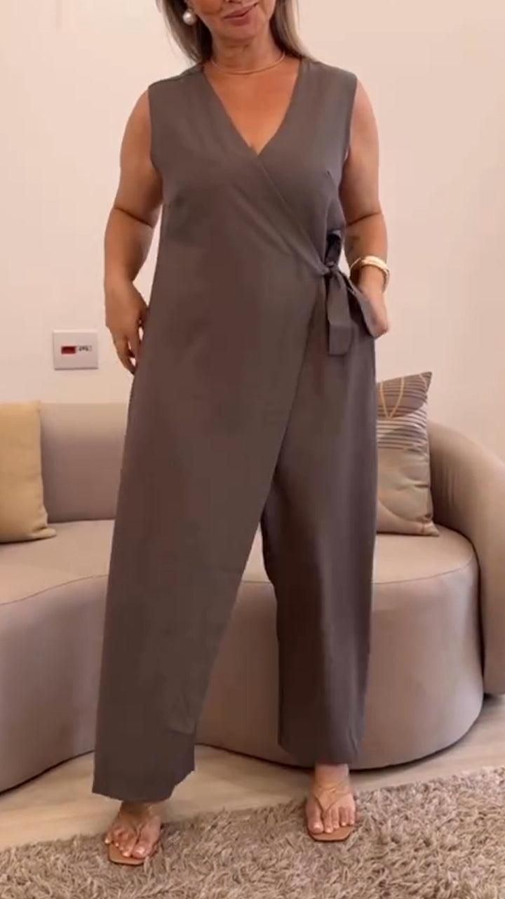 Women's Casual V-neck Cross Strap Jumpsuit