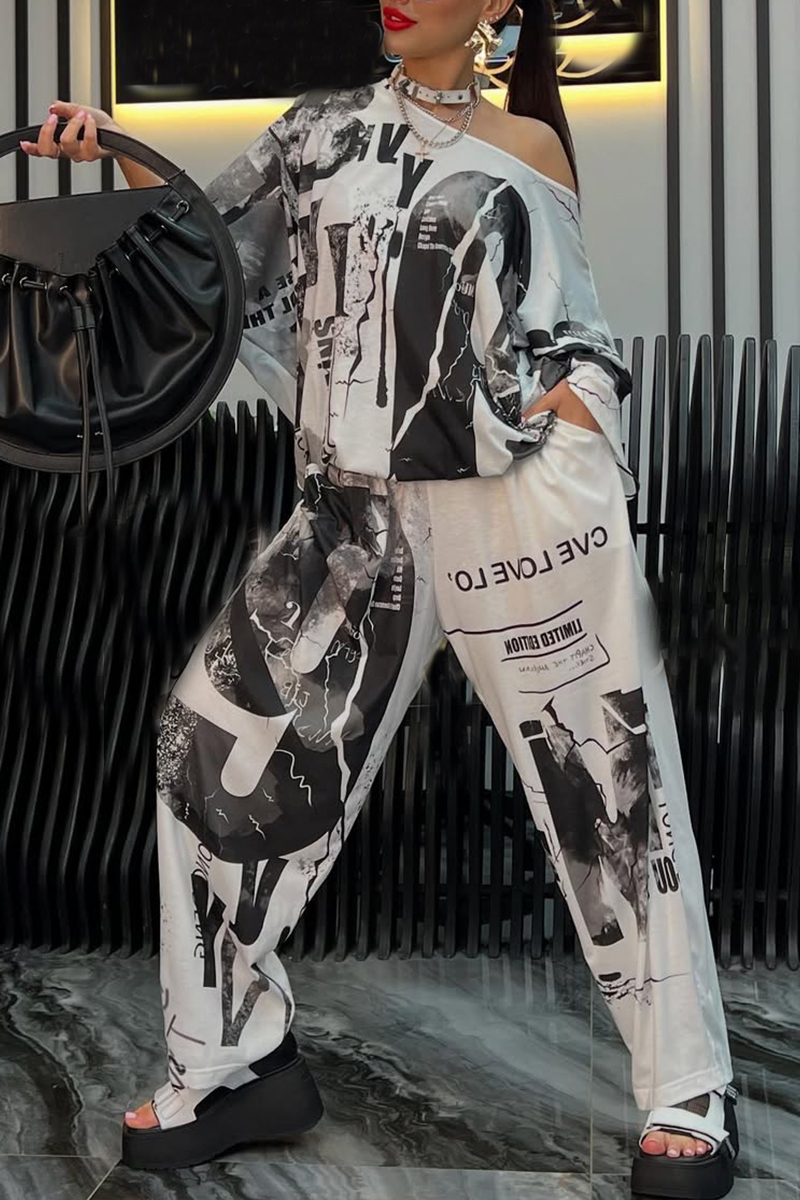 Ladies' Round Neck Printed Top + Pants Casual Set